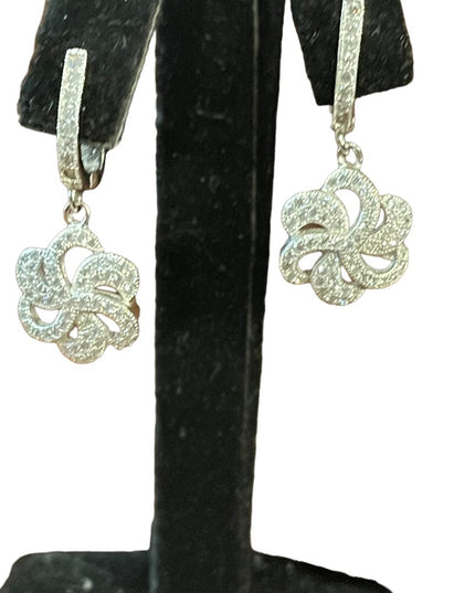 Sterling silver 925 fancy cz dangle earrings flower swirl