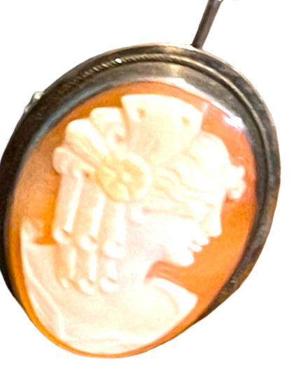 Vintage  Sterling silver 925 Carnelian Cameo necklace brooch