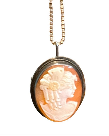 Vintage  Sterling silver 925 Carnelian Cameo necklace brooch