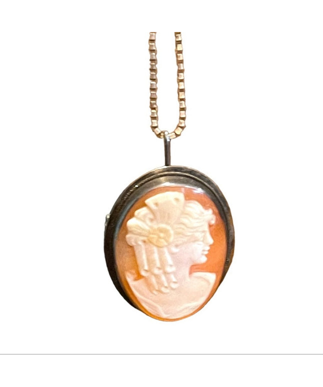 Vintage  Sterling silver 925 Carnelian Cameo necklace brooch