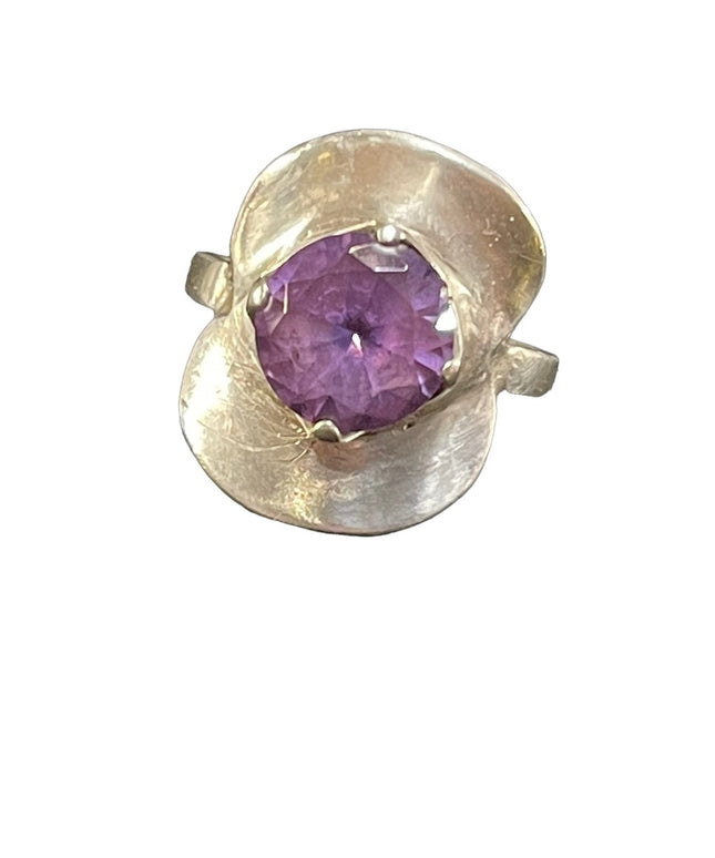 Vintage Handmade Artisan Alexandrite Sterling 925 Modernist ring brutalist