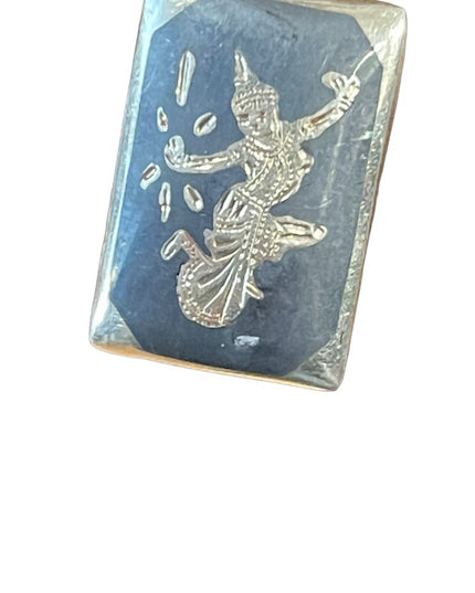 Vintage sterling silver 925 Siam sterling black enamel goddess earrings clip ons