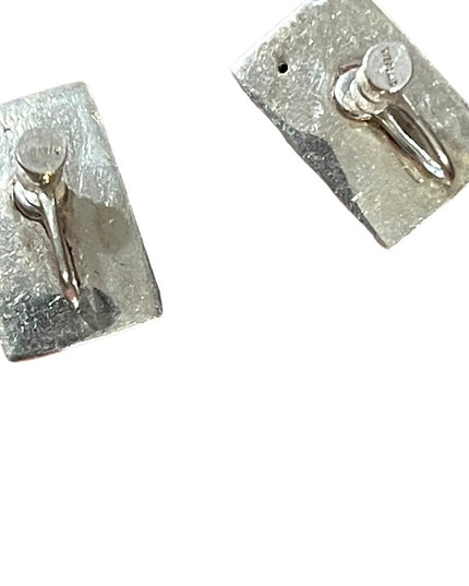 Vintage sterling silver 925 Siam sterling black enamel goddess earrings clip ons