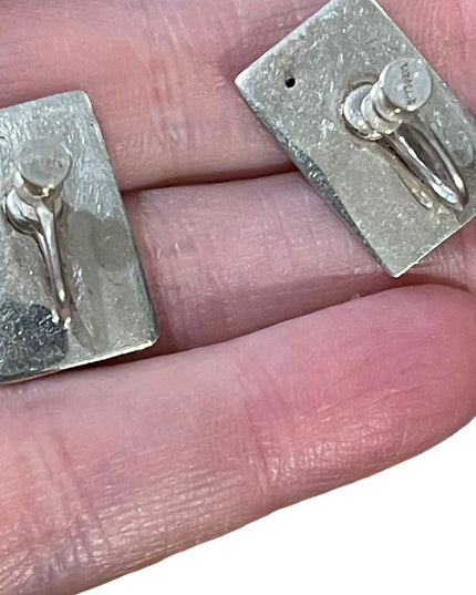 Vintage sterling silver 925 Siam sterling black enamel goddess earrings clip ons