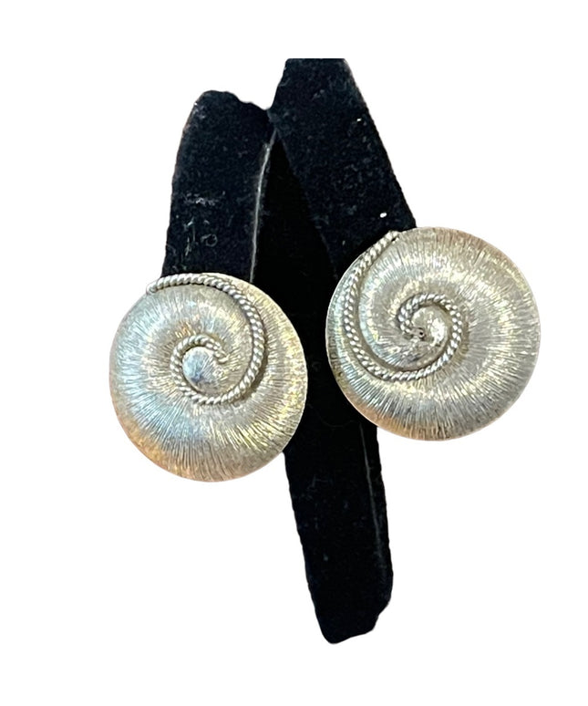 Vintage Sterling silver chunky swirl round disc ornate clip on earrings