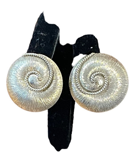 Vintage Sterling silver chunky swirl round disc ornate clip on earrings