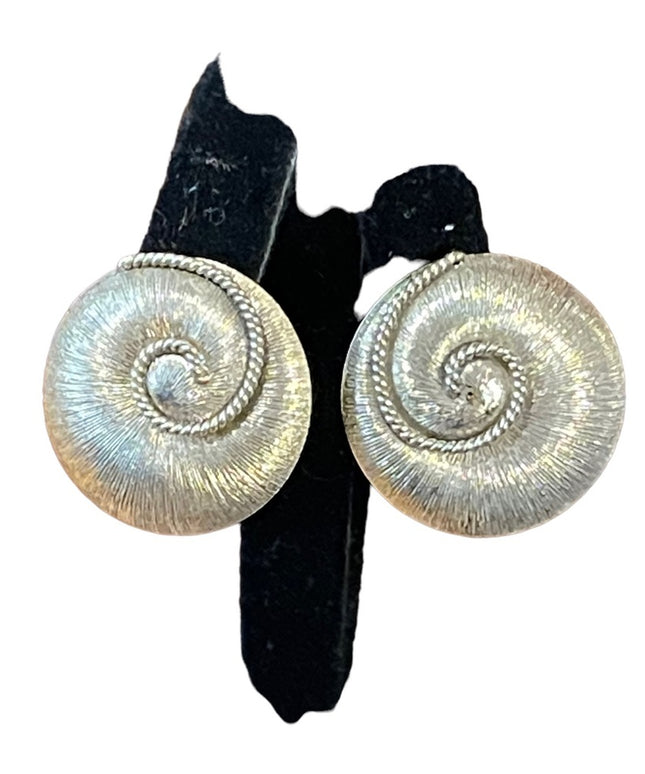Vintage Sterling silver chunky swirl round disc ornate clip on earrings