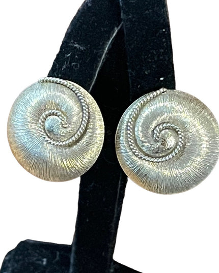 Vintage Sterling silver chunky swirl round disc ornate clip on earrings