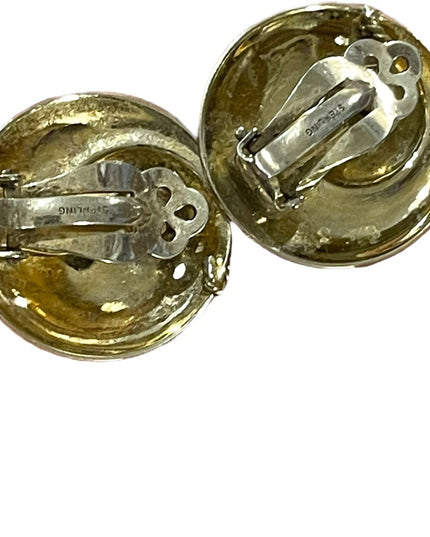 Vintage Sterling silver chunky swirl round disc ornate clip on earrings