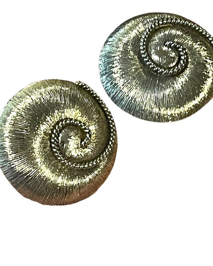 Vintage Sterling silver chunky swirl round disc ornate clip on earrings