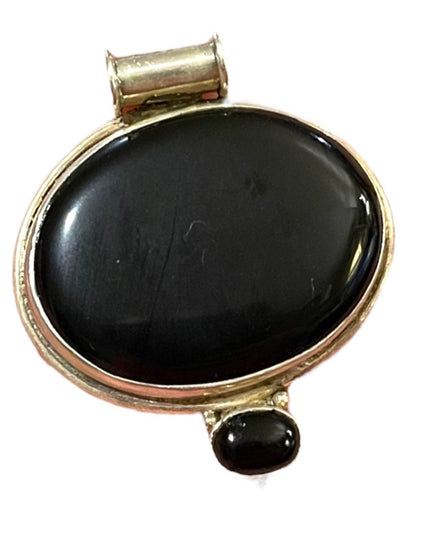 Vintage 1950s sterling silver 925 Navajo Black onyx statement necklace pendant