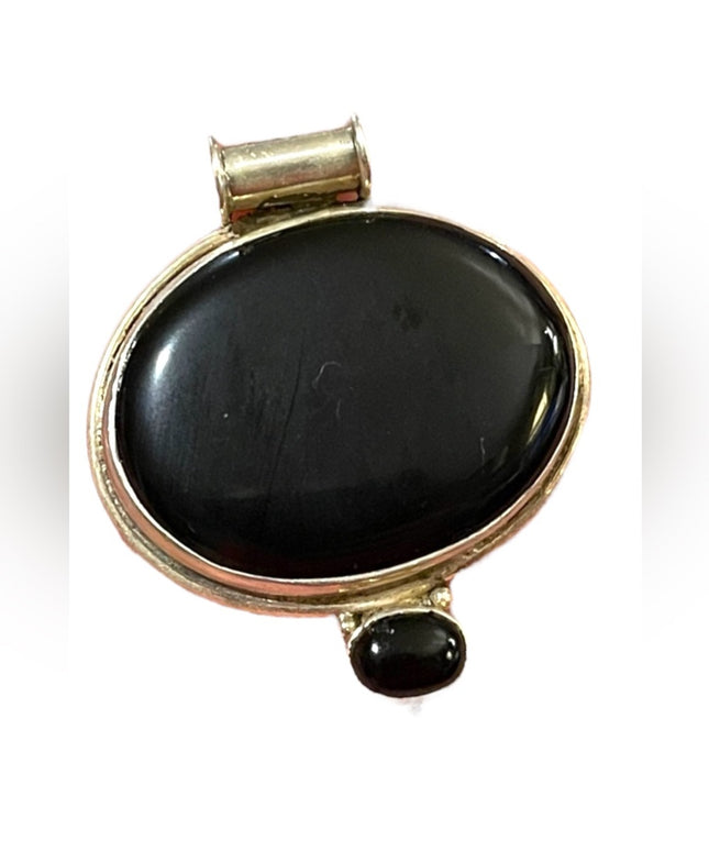 Vintage 1950s sterling silver 925 Navajo Black onyx statement necklace pendant