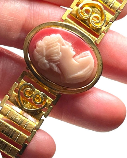 Vintage gold finish cameo Choker Necklace ornate etched finish