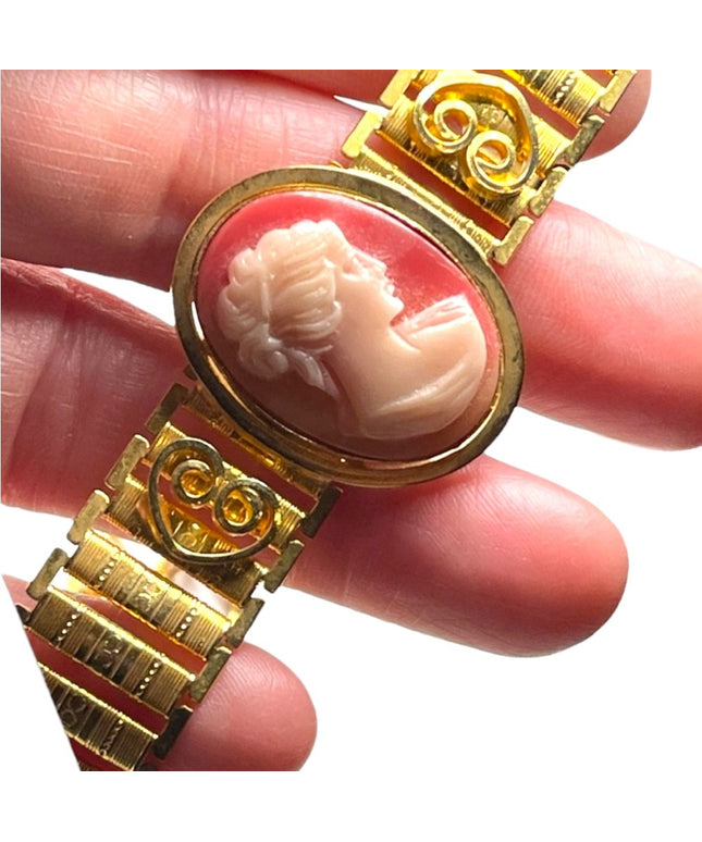 Vintage gold finish cameo Choker Necklace ornate etched finish