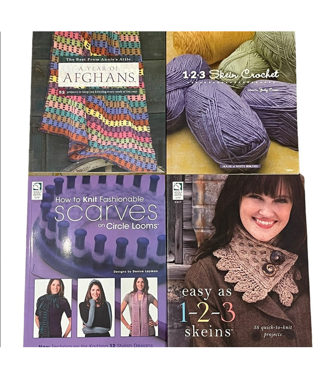 GREAT LOT of NEW Knitting & Crochet books Loom, afghans & more’ x 4 pcs