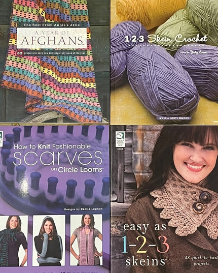 GREAT LOT of NEW Knitting & Crochet books Loom, afghans & more’ x 4 pcs