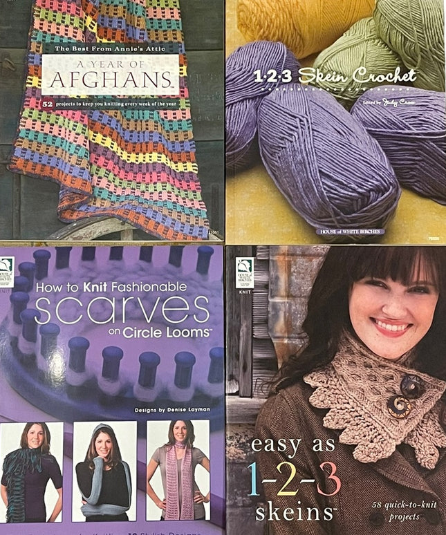 GREAT LOT of NEW Knitting & Crochet books Loom, afghans & more’ x 4 pcs