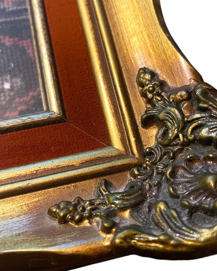 Vintage Large ornate gold  wood Framed velvet Girl Reading needle point picture