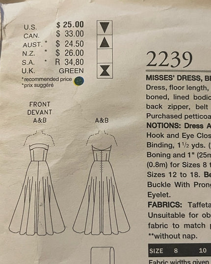 Vintage Vogue Sewing pattern womens Party Dress Uncut Sz 14