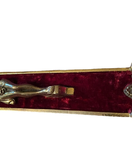 Vintage 1930s Solid heavy Brass Ornate wall Crucifix Red velvet Jesus Catholic