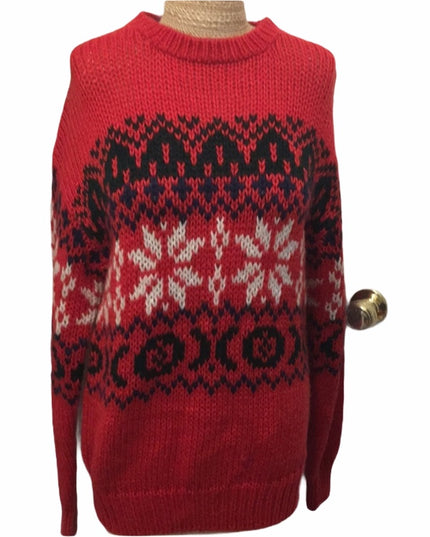 - Pierre Cardin Hand knit red snowflake sweater hand knitted Snowflake ski