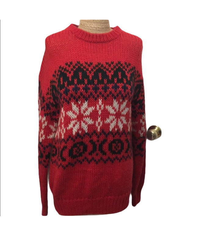 - Pierre Cardin Hand knit red snowflake sweater hand knitted Snowflake ski