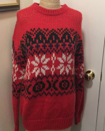 - Pierre Cardin Hand knit red snowflake sweater hand knitted Snowflake ski