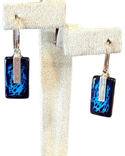 Sterling silver fancy blue lampwork glass dangle earrings