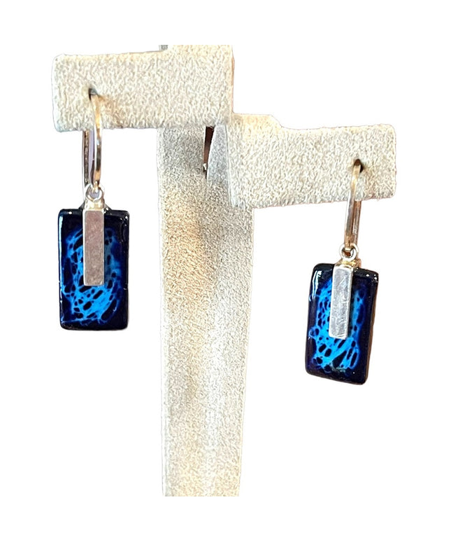 Sterling silver fancy blue lampwork glass dangle earrings