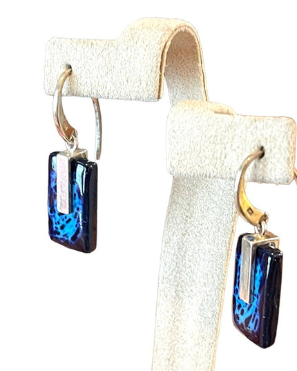 Sterling silver fancy blue lampwork glass dangle earrings