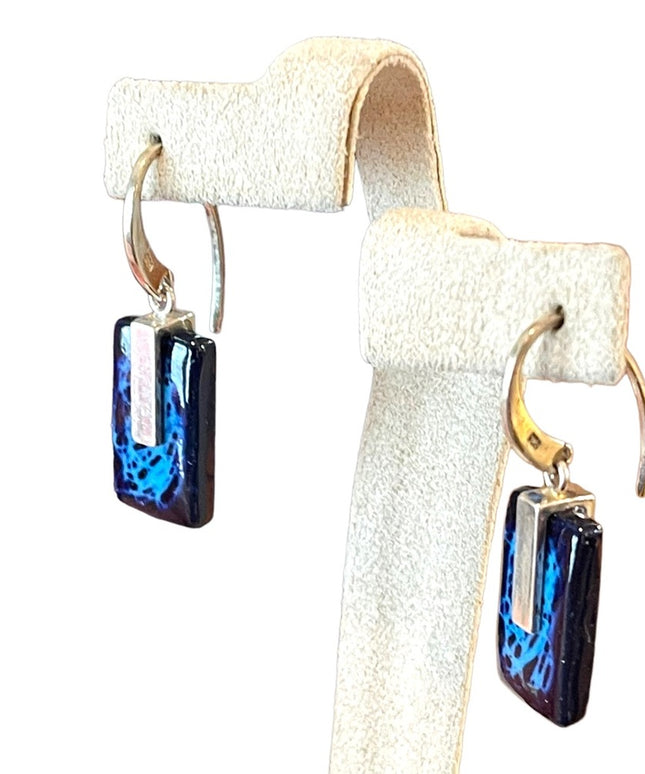 Sterling silver fancy blue lampwork glass dangle earrings