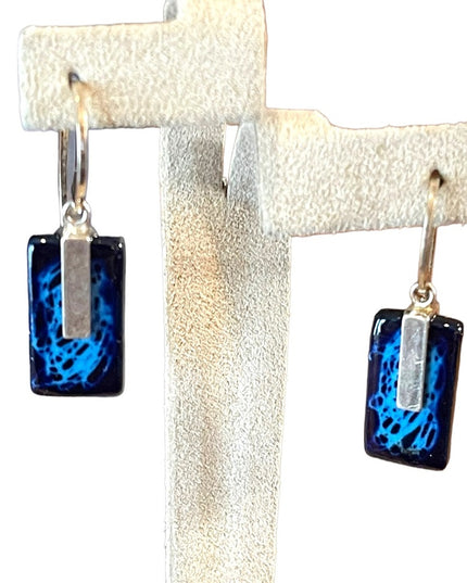 Sterling silver fancy blue lampwork glass dangle earrings