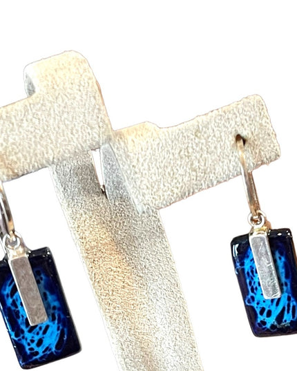Sterling silver fancy blue lampwork glass dangle earrings
