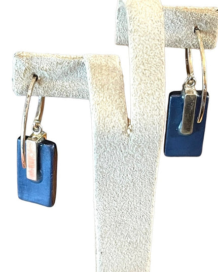 Sterling silver fancy blue lampwork glass dangle earrings