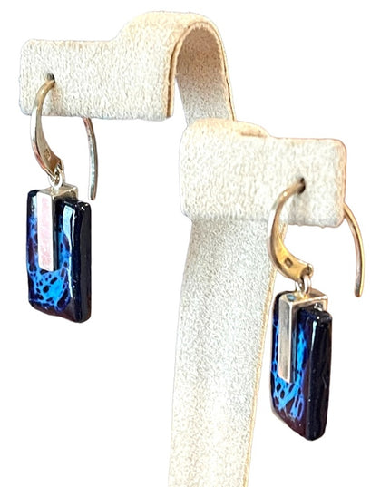 Sterling silver fancy blue lampwork glass dangle earrings