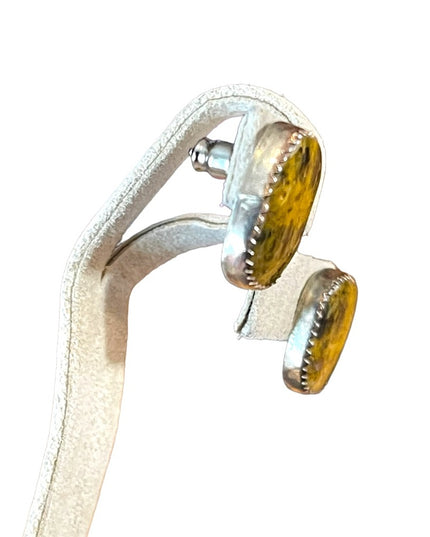 Vintage sterling silver handmade 1970s Tiger eye earrings