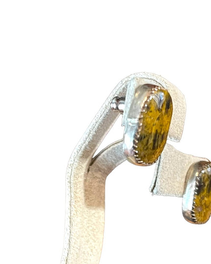 Vintage sterling silver handmade 1970s Tiger eye earrings
