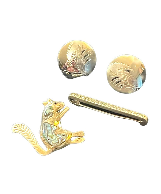 Lot of 3 Sterling silver 925 Brooches & earrings squirrel Etched vintage