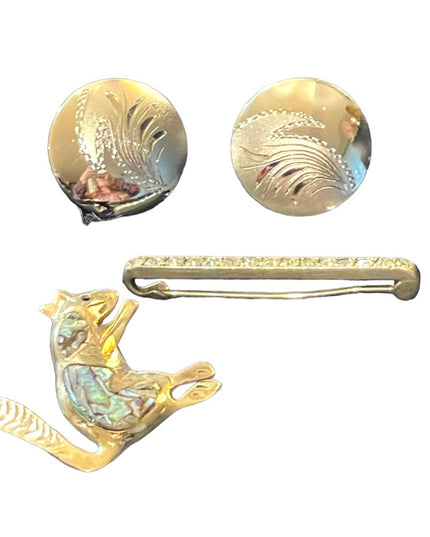 Lot of 3 Sterling silver 925 Brooches & earrings squirrel Etched vintage