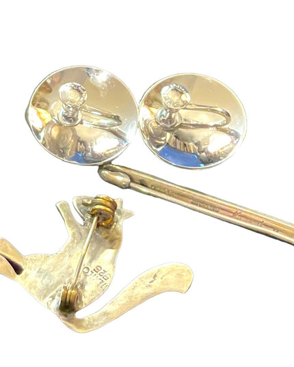 Lot of 3 Sterling silver 925 Brooches & earrings squirrel Etched vintage