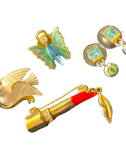 Lot of Jewelry brooches Lipstick Peace dove Monet earrings butterfly