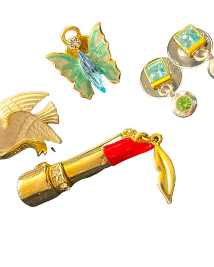 Lot of Jewelry brooches Lipstick Peace dove Monet earrings butterfly