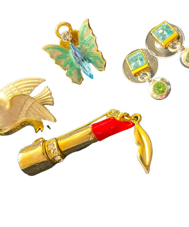 Lot of Jewelry brooches Lipstick Peace dove Monet earrings butterfly