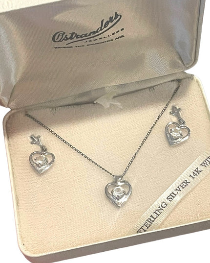 Vintage Sterling silver 925 Crystal heart set in box