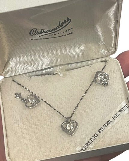 Vintage Sterling silver 925 Crystal heart set in box