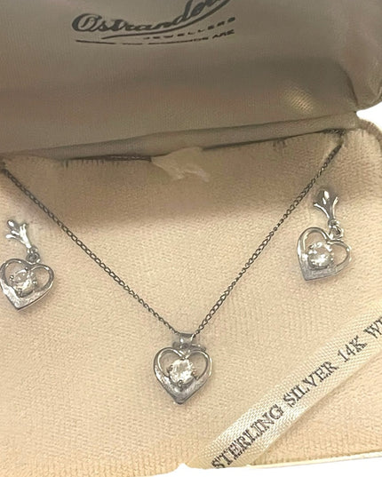 Vintage Sterling silver 925 Crystal heart set in box