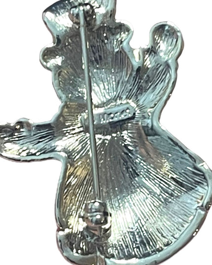 Vintage Monet rhinestone swarovski crystal enameled snowman brooch gold finish