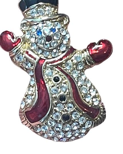 Vintage Monet rhinestone swarovski crystal enameled snowman brooch gold finish