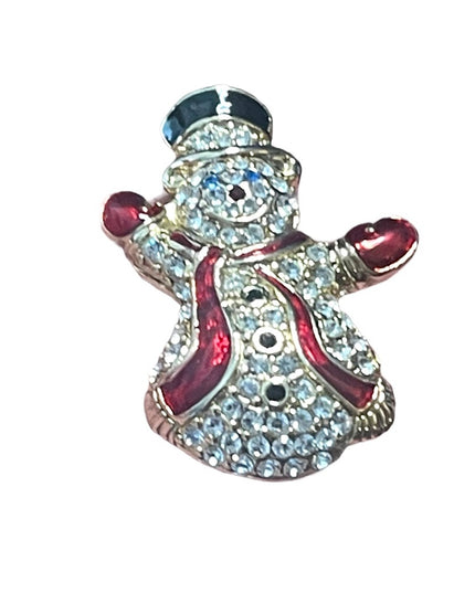 Vintage Monet rhinestone swarovski crystal enameled snowman brooch gold finish