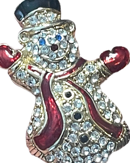 Vintage Monet rhinestone swarovski crystal enameled snowman brooch gold finish